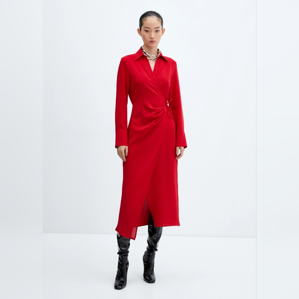 Mango Vibrant Red Long Sleeve Dress - Picture 3 of 6